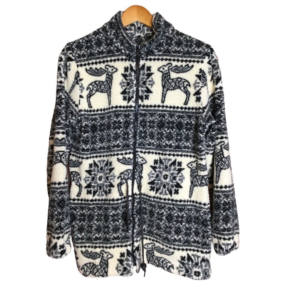 Vintage Pendleton Sherpa Fleece Blanket Jacket Native Fair Isle Full Zip Size M